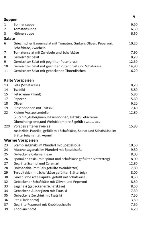 Speisekarte